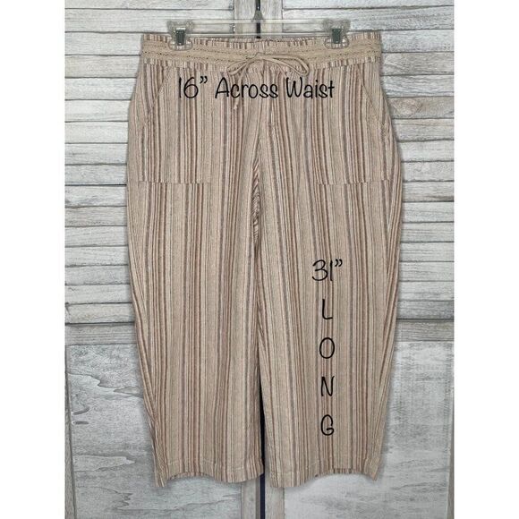 LEE Beige Pinstripe Linen Pants 10 Medium - Picture 2 of 6